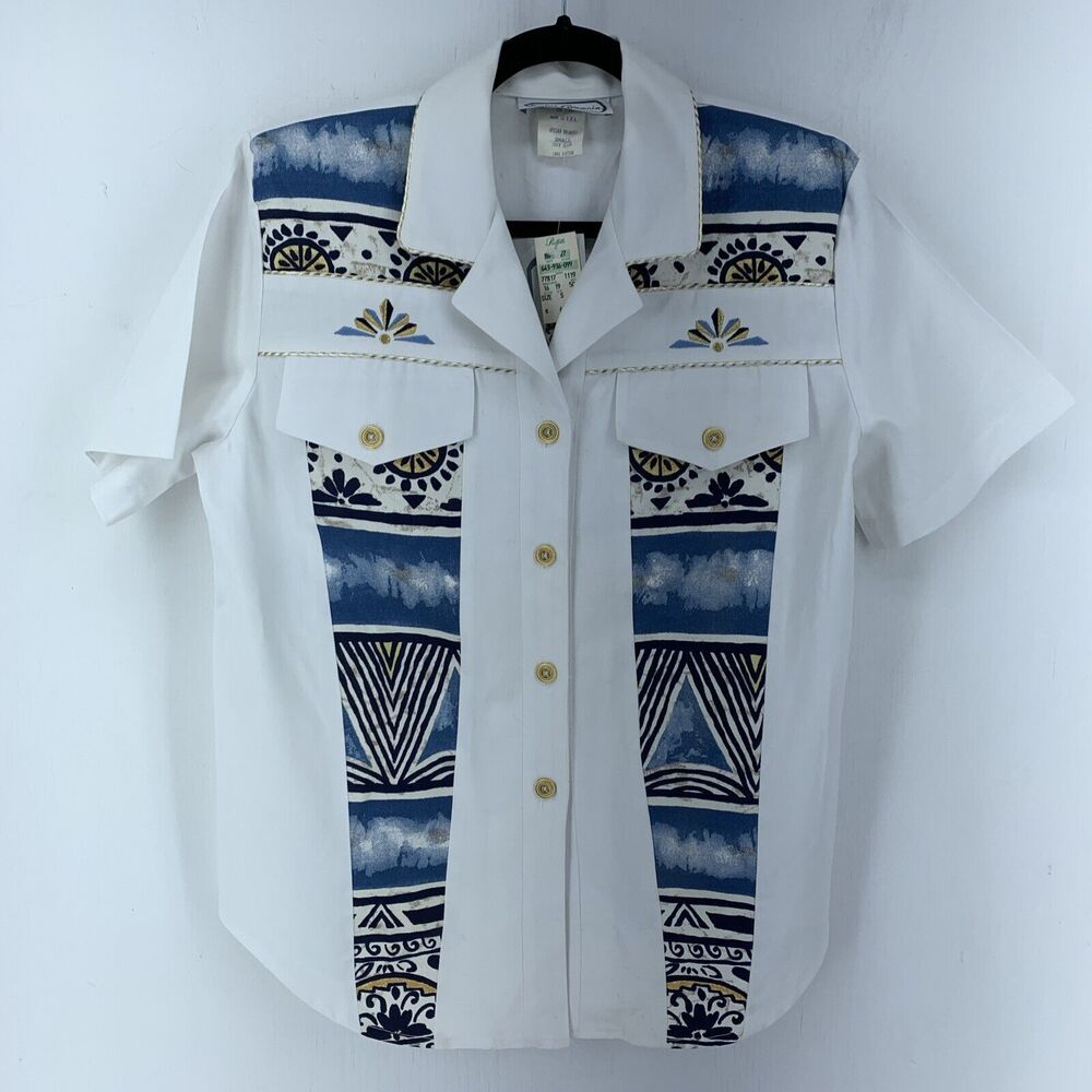 Vtg Saint Germain Womens Small Button Up Shirt Nautical Beach USA 90’s Deadstock